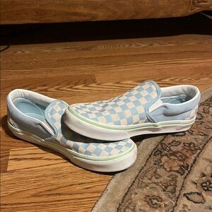 VANS women’s Light Blue Checkered Slip-On Sneakers